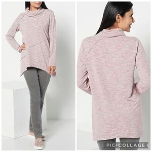 LOGO Lounge Cowl Neck Asymmetrical Hem French Terry Sweatshirt Tunic Top Large